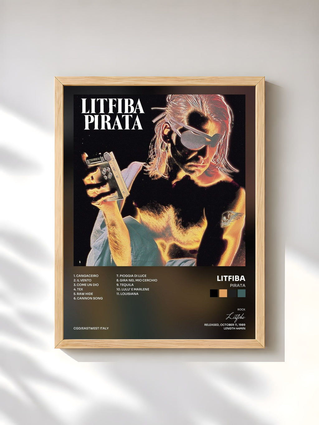 #bois Tableau de l'album Pirata de Litfiba, cadre en bois brut, imprimé et encadré en France