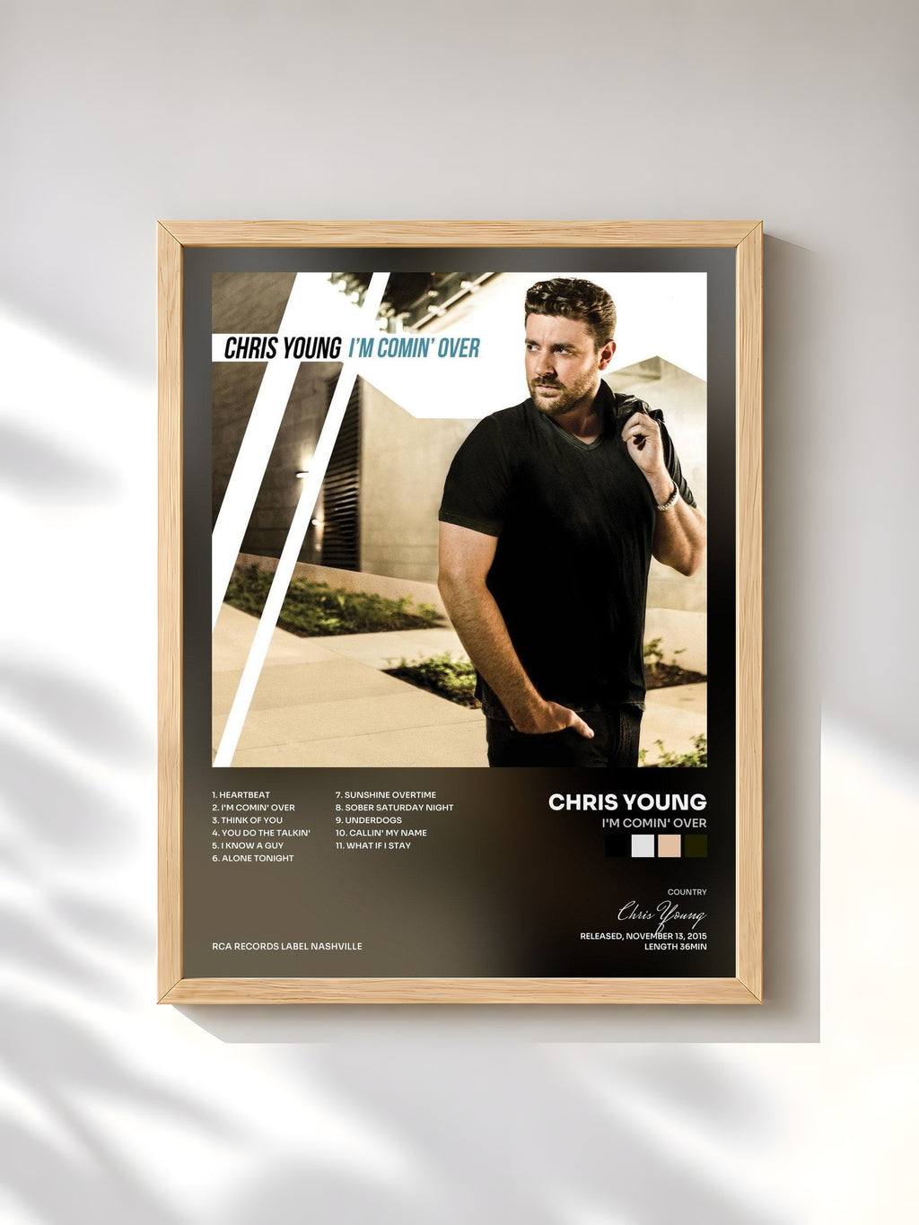 #bois Tableau de l'album I'm Comin' Over de Chris Young, cadre en bois brut, imprimé et encadré en France