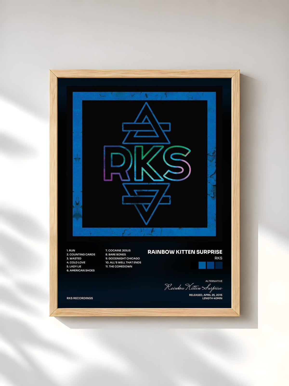 #bois Tableau de l'album RKS de Rainbow Kitten Surprise, cadre en bois brut, imprimé et encadré en France