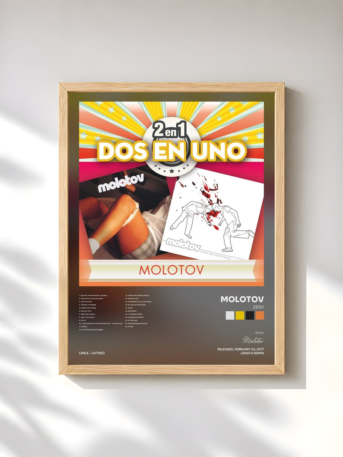 #bois Tableau de l'album 2En1 de Molotov, cadre en bois brut, imprimé et encadré en France