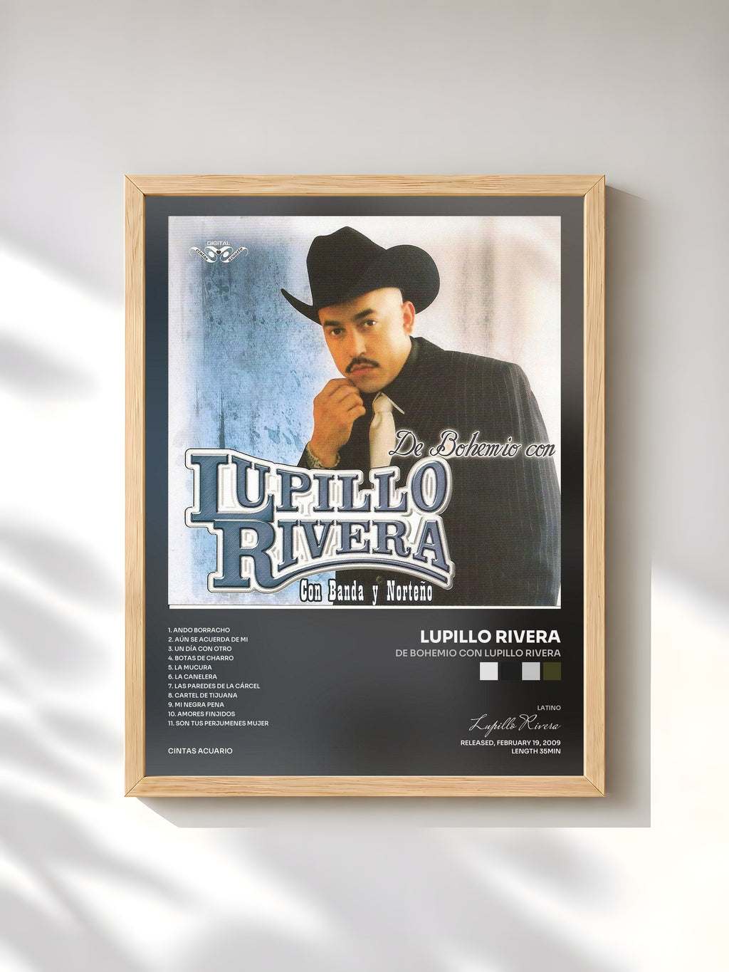 #bois Tableau de l'album De Bohemio Con Lupillo Rivera de Lupillo Rivera, cadre en bois brut, imprimé et encadré en France