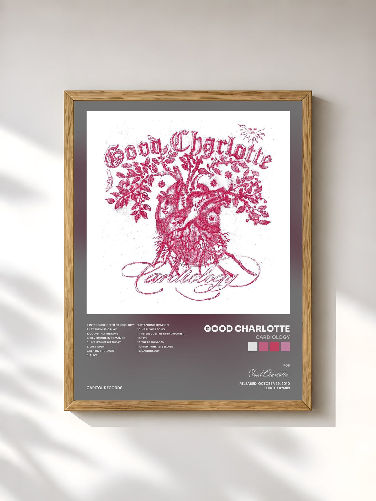 #bois Tableau de l'album Cardiology de Good Charlotte, cadre en bois brut, imprimé et encadré en France
