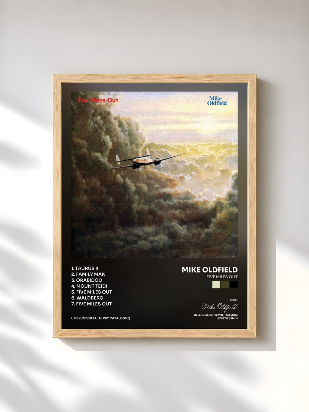 #bois Tableau de l'album Five Miles Out de Mike Oldfield, cadre en bois brut, imprimé et encadré en France