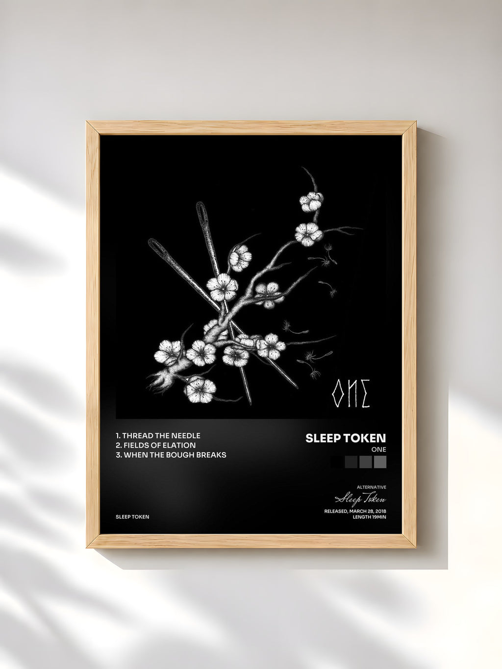 #bois Tableau de l'album One de Sleep Token, cadre en bois brut, imprimé et encadré en France