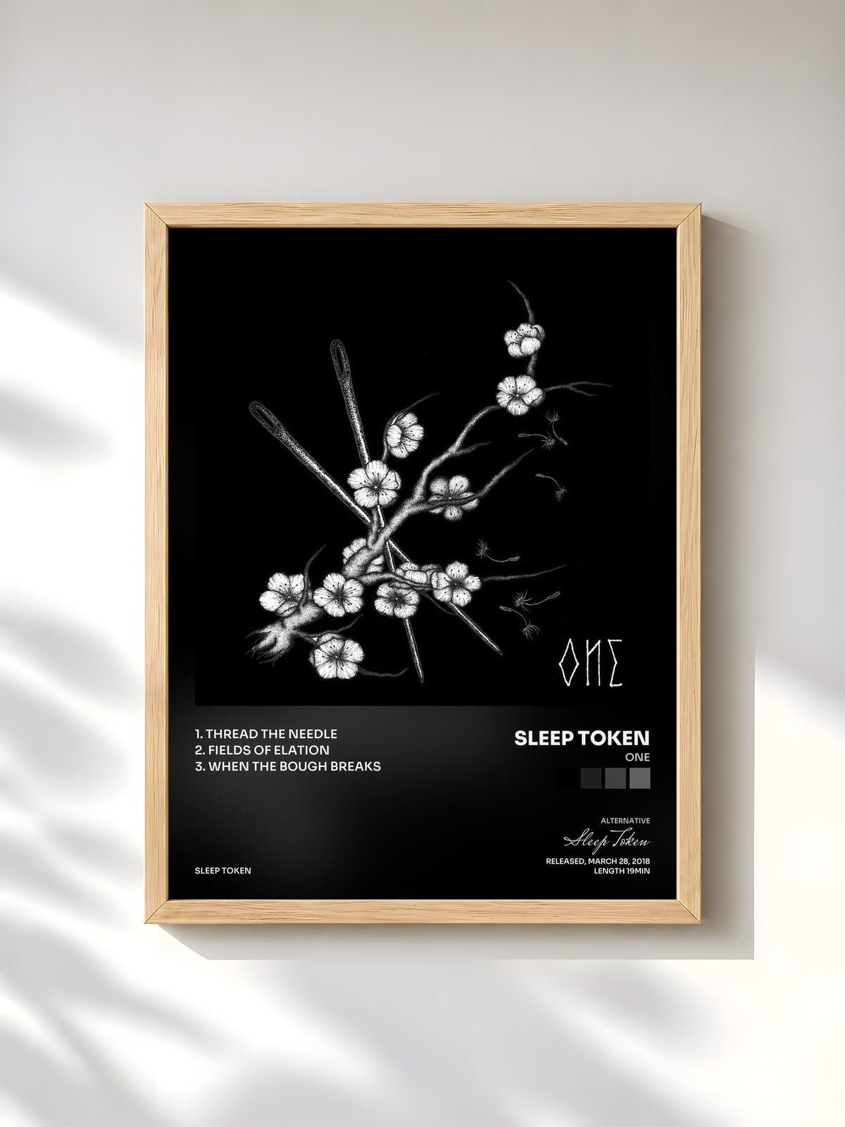 #bois Tableau de l'album One de Sleep Token, cadre en bois brut, imprimé et encadré en France