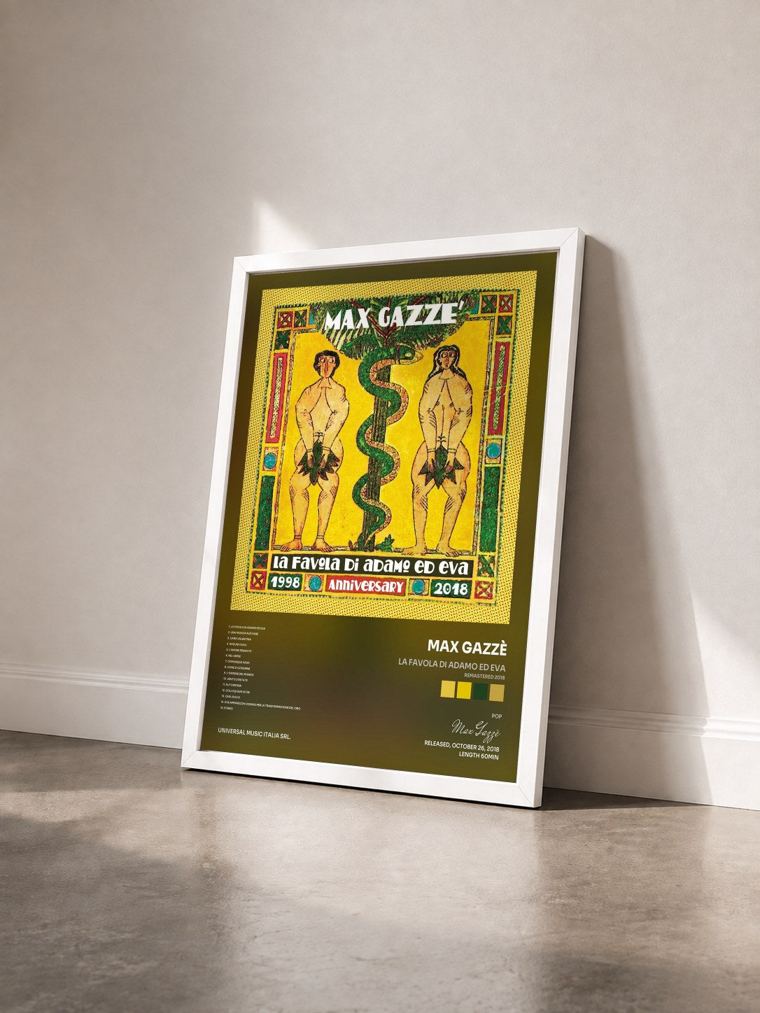 #blanc Tableau de l'album La Favola Di Adamo Ed Eva (Remastered 2018) de Max Gazzè vu de trois quarts, cadre blanc