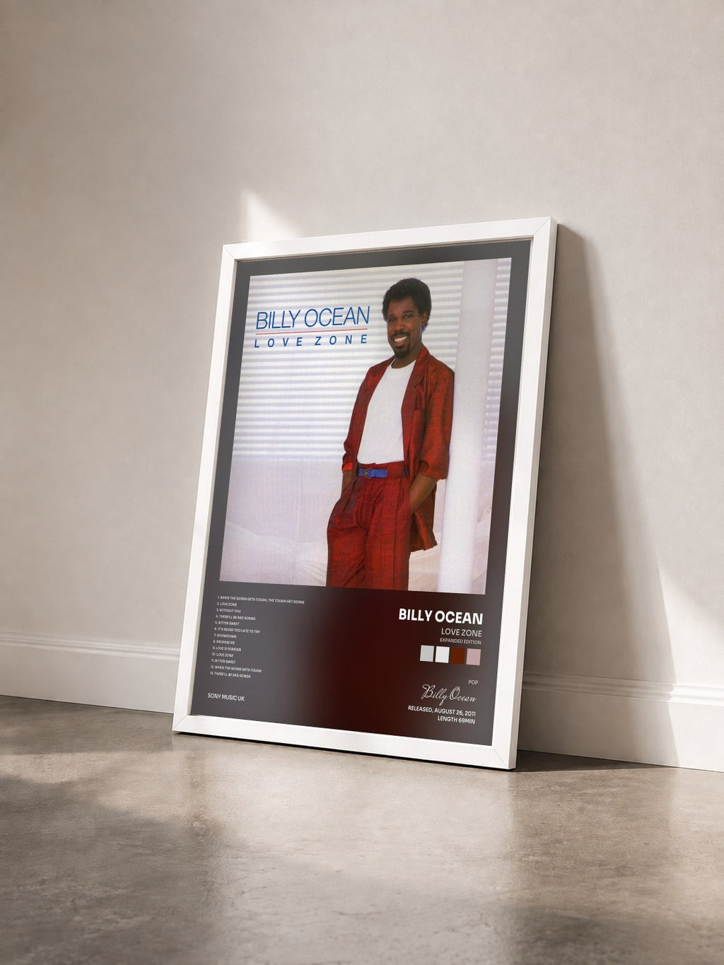 #blanc Tableau de l'album Love Zone (Expanded Edition) de Billy Ocean vu de trois quarts, cadre blanc