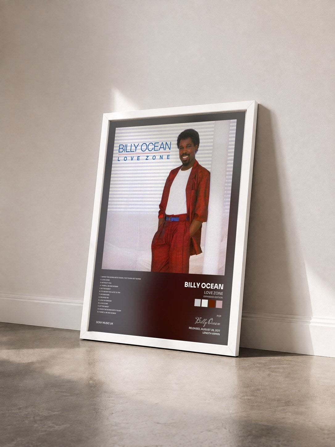 #blanc Tableau de l'album Love Zone (Expanded Edition) de Billy Ocean vu de trois quarts, cadre blanc