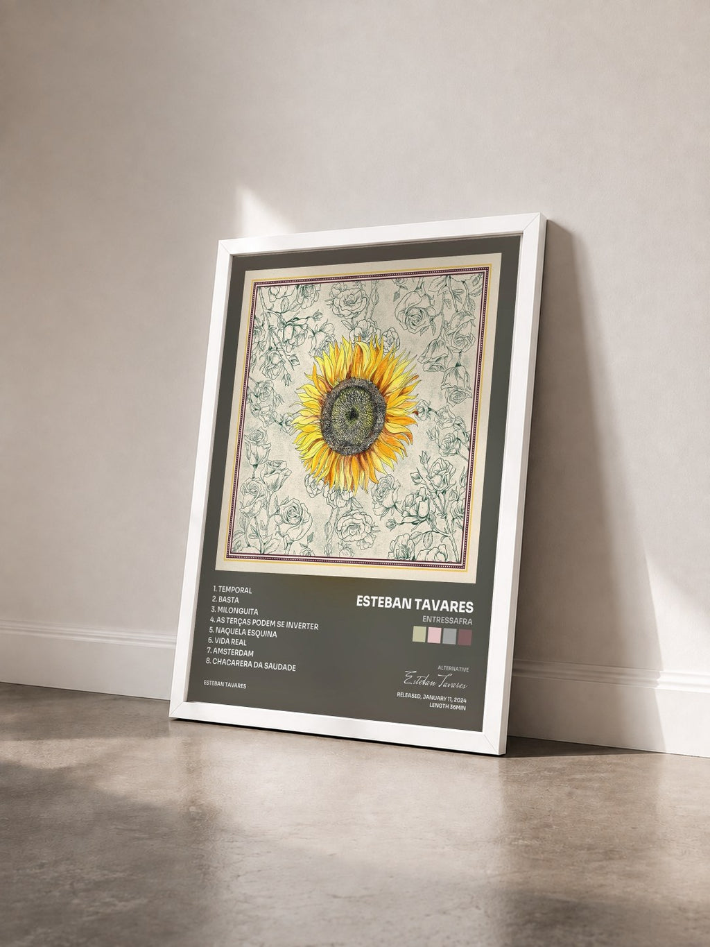 #blanc Tableau de l'album Entressafra de Esteban Tavares vu de trois quarts, cadre blanc