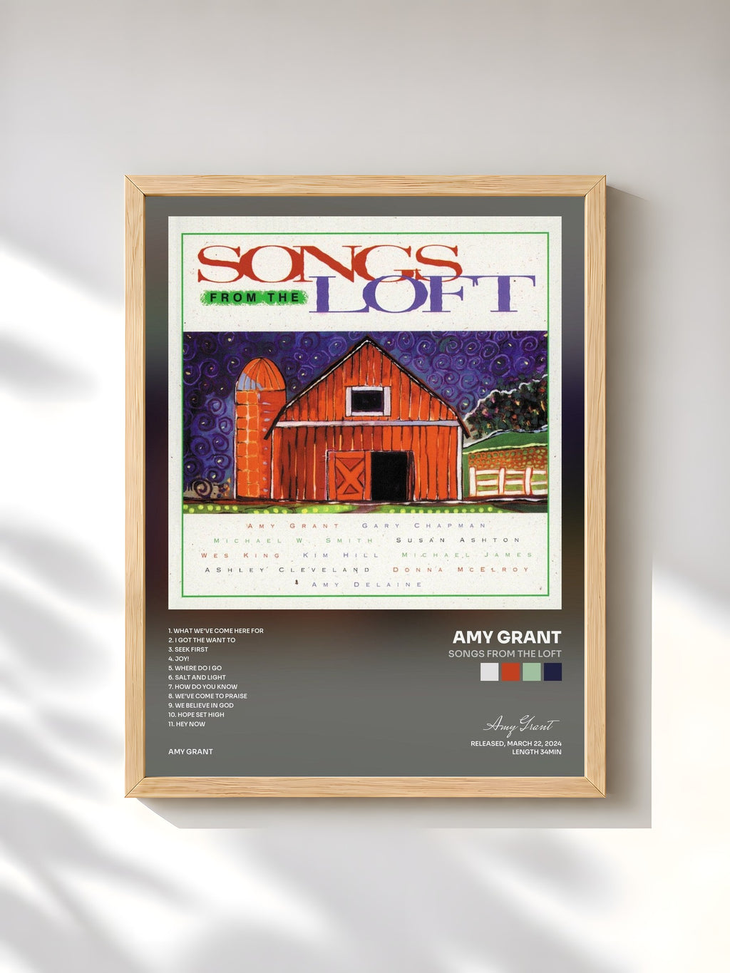 #bois Tableau de l'album Songs From The Loft de Amy Grant, cadre en bois brut, imprimé et encadré en France