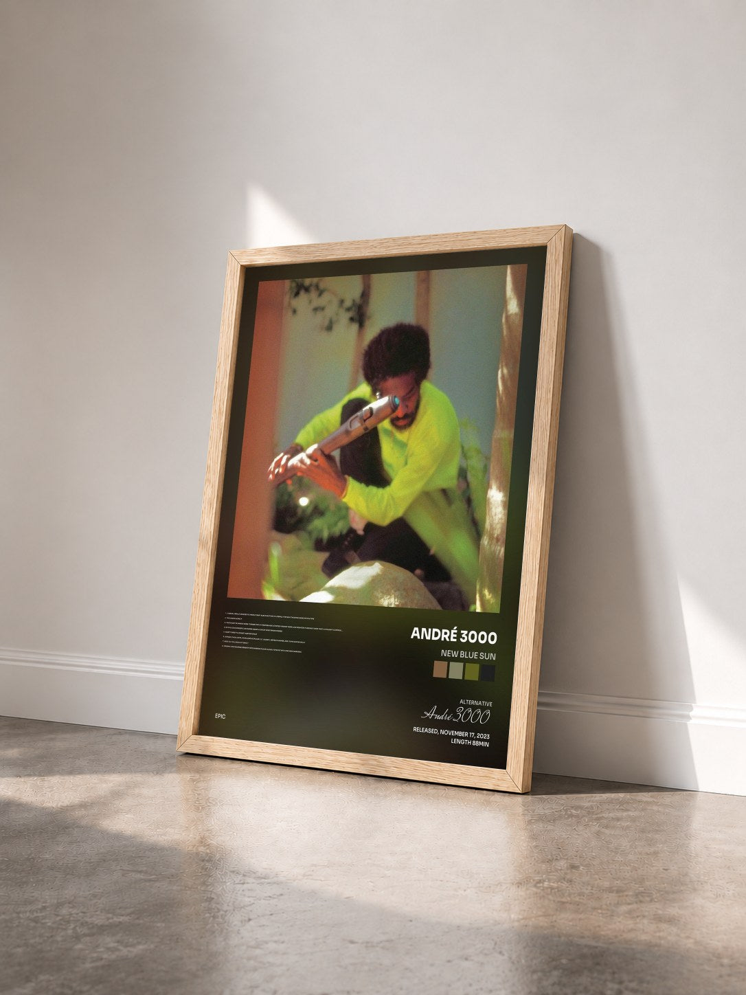 #bois Tableau de l'album New Blue Sun de André 3000 vu de trois quarts, cadre en bois brut