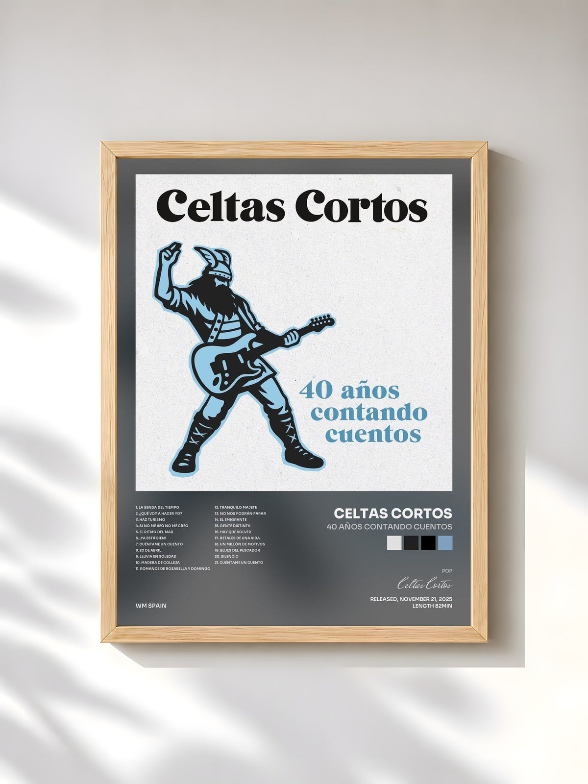 #bois Tableau de l'album 40 años contando cuentos de Celtas Cortos, cadre en bois brut, imprimé et encadré en France