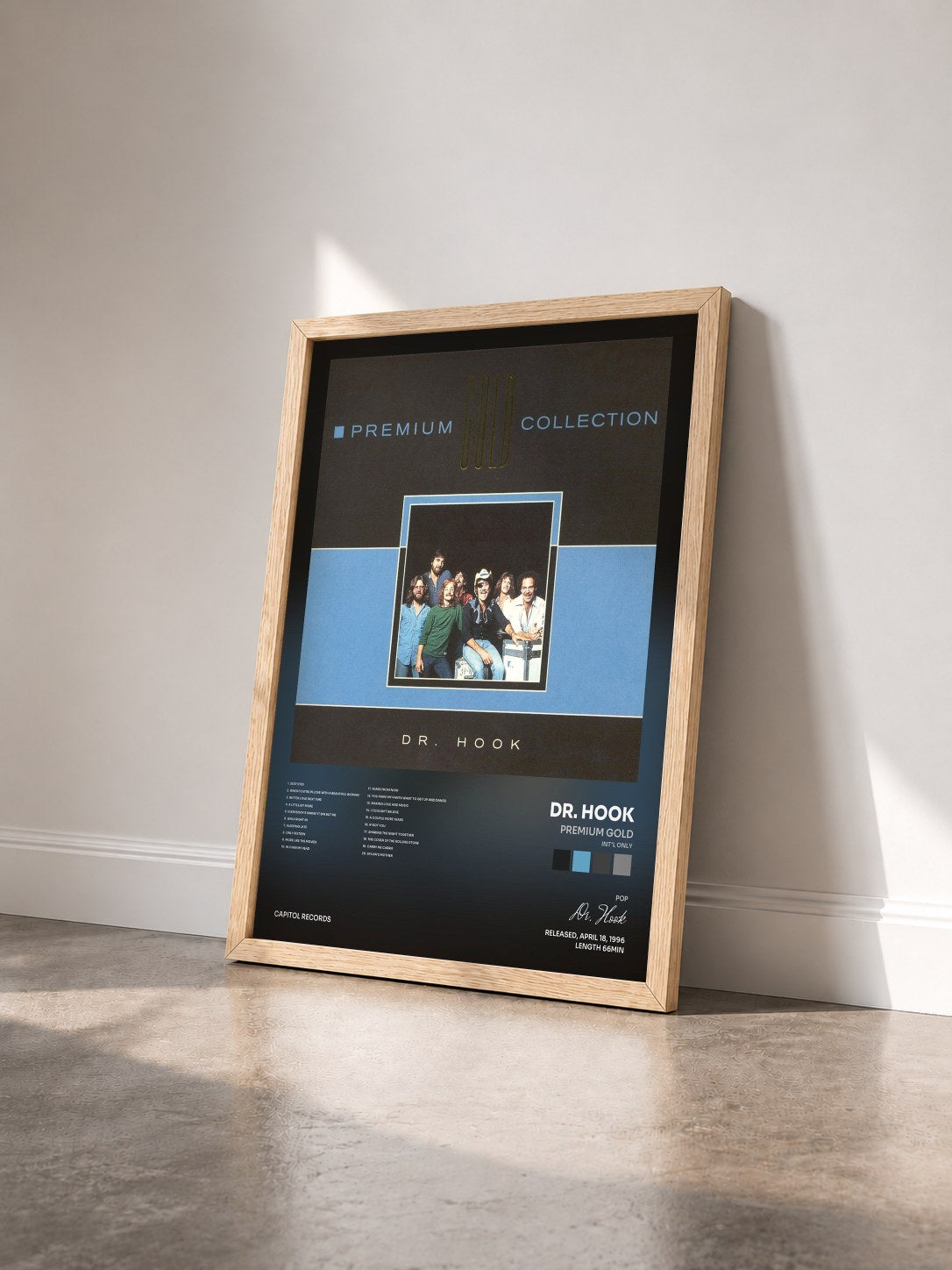 #bois Tableau de l'album Premium Gold (Int'l Only) de Dr. Hook vu de trois quarts, cadre en bois brut
