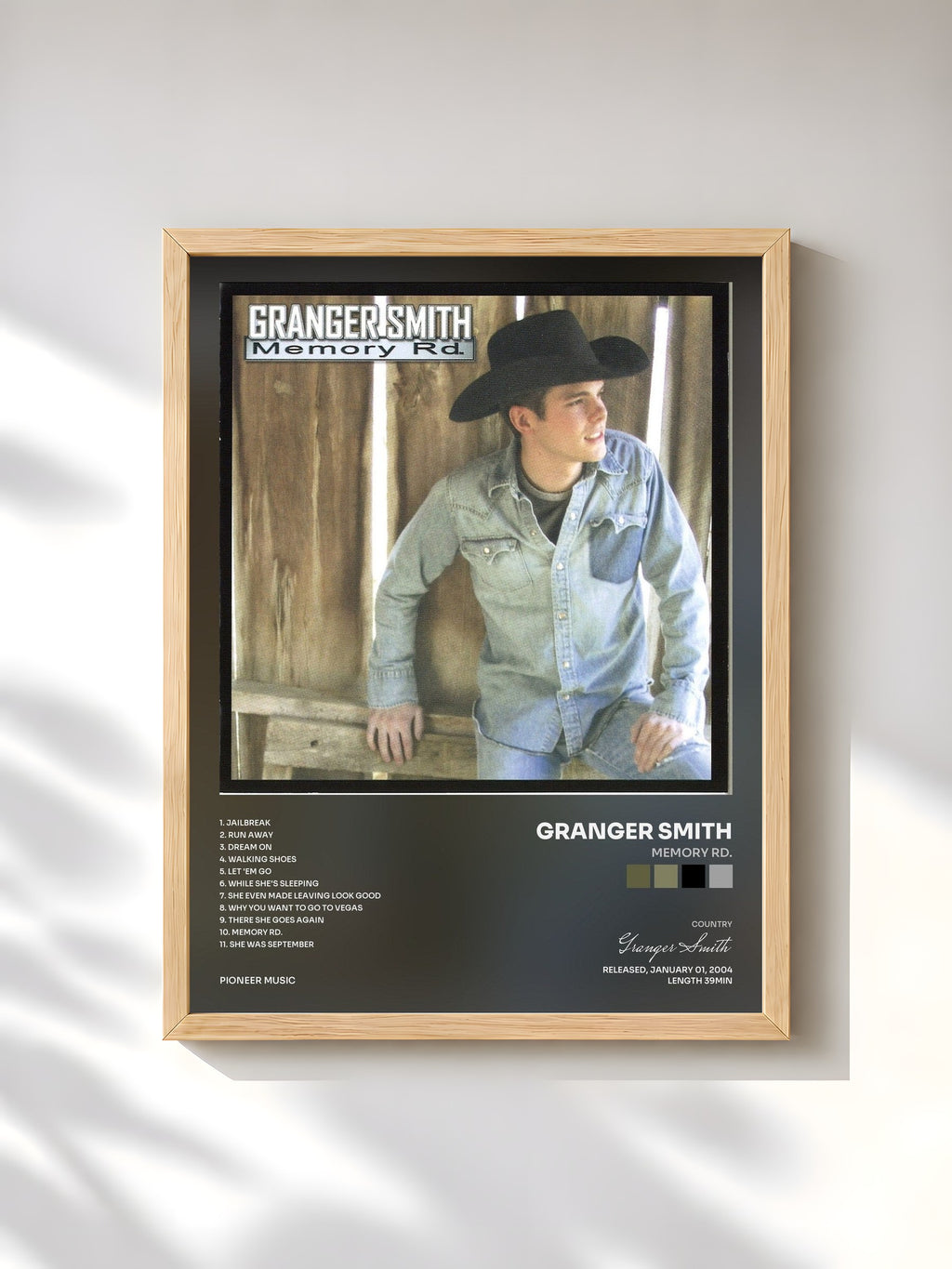 #bois Tableau de l'album Memory Rd. de Granger Smith, cadre en bois brut, imprimé et encadré en France