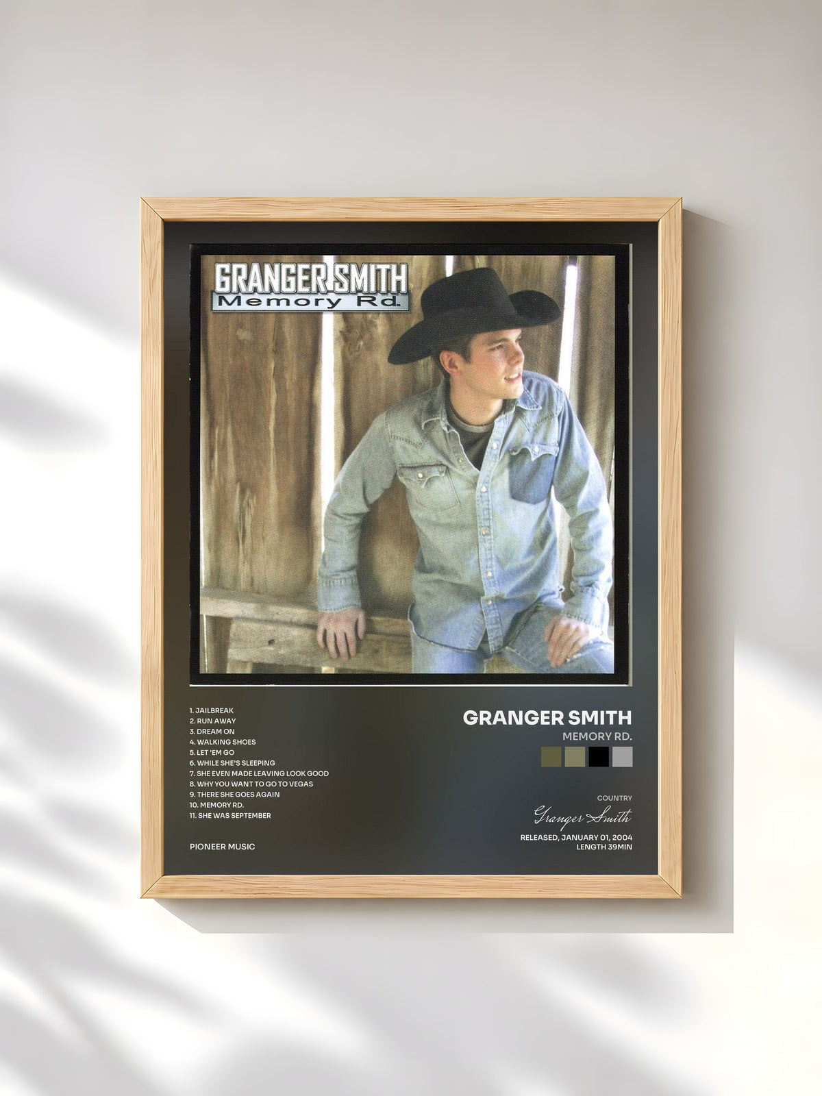 #bois Tableau de l'album Memory Rd. de Granger Smith, cadre en bois brut, imprimé et encadré en France
