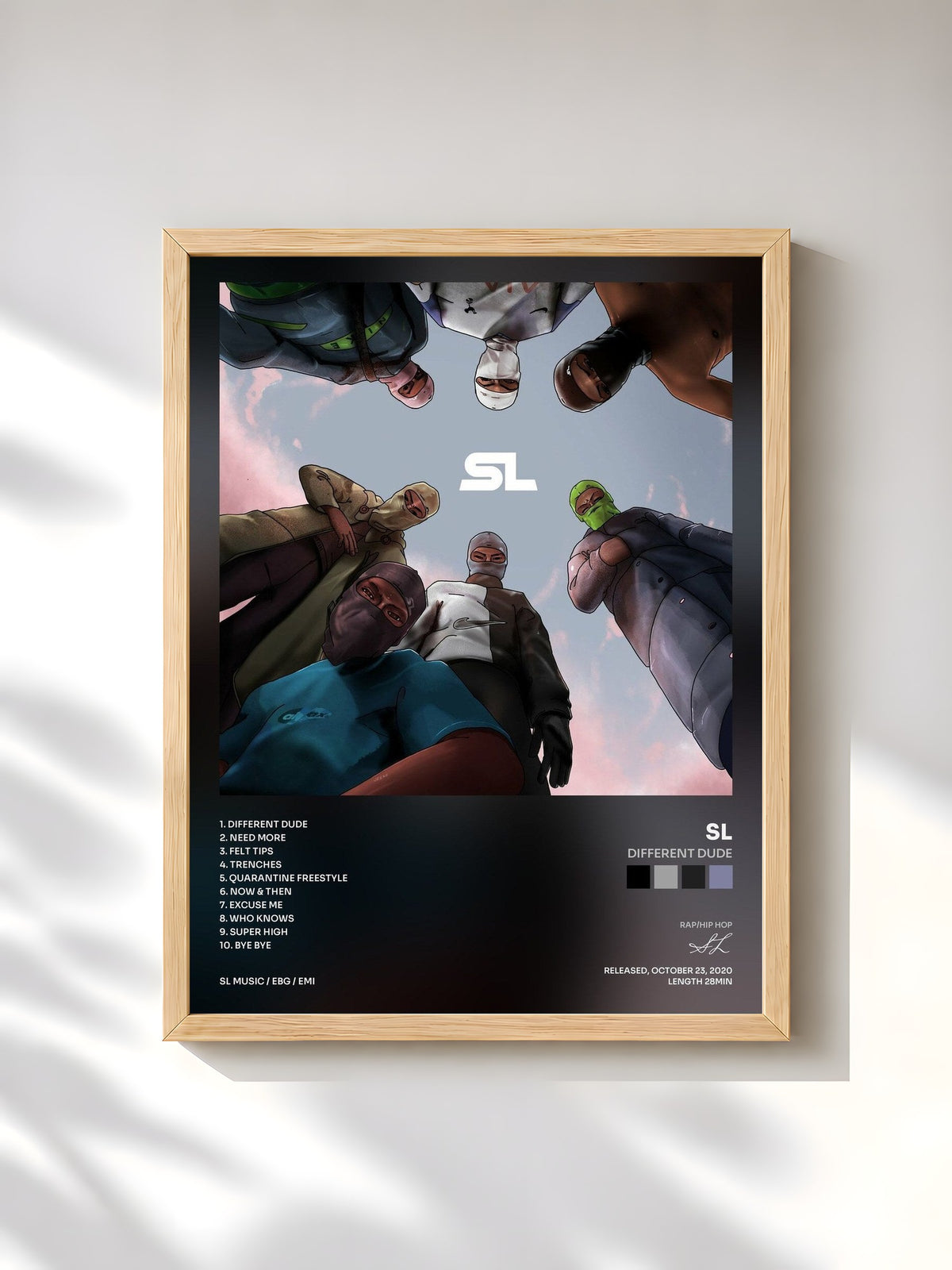 #bois Tableau de l'album Different Dude de SL, cadre en bois brut, imprimé et encadré en France