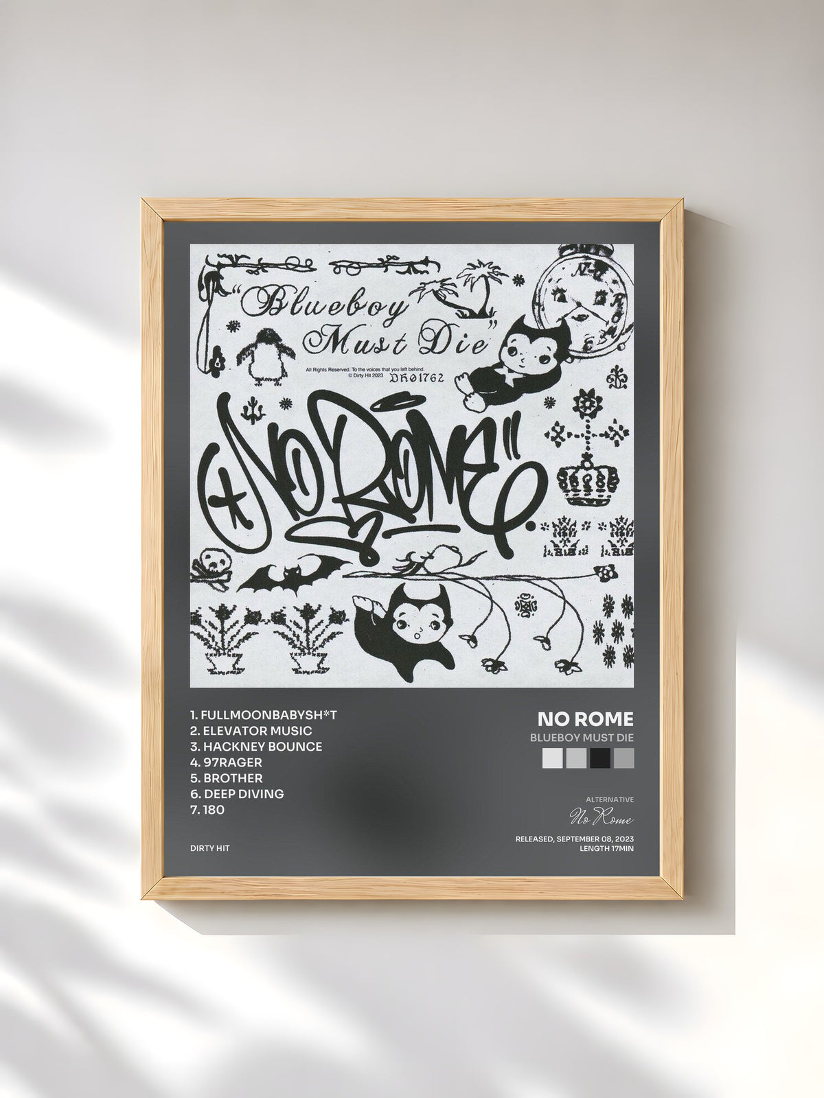 #bois Tableau de l'album Blueboy Must Die de No Rome, cadre en bois brut, imprimé et encadré en France