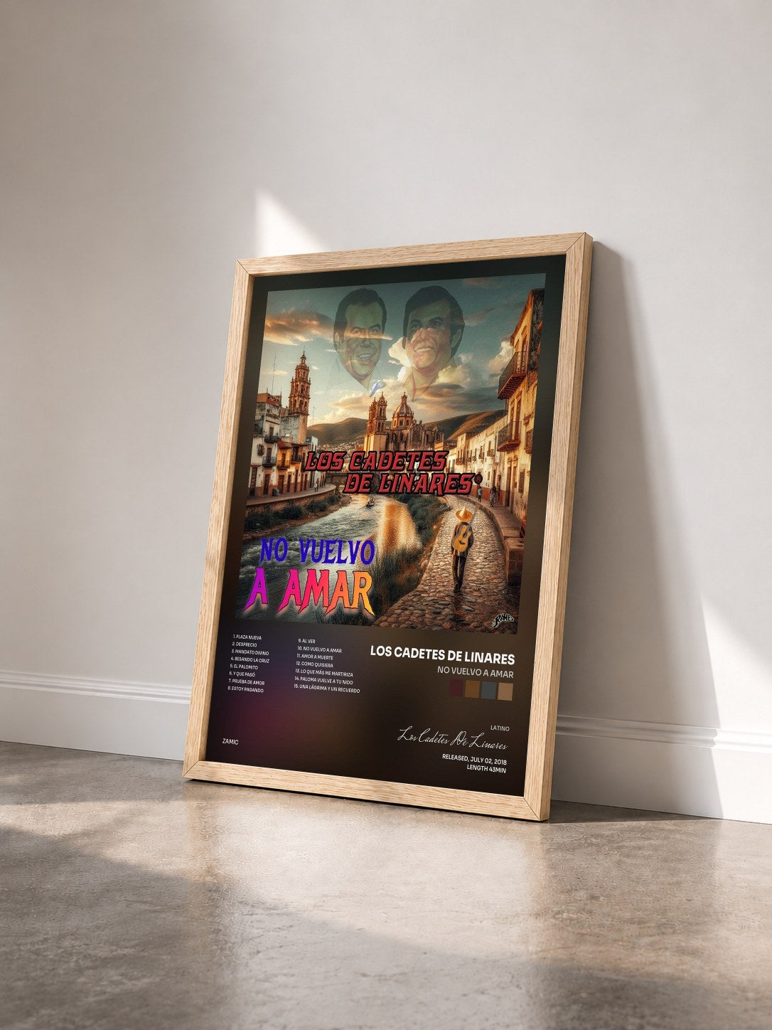 #bois Tableau de l'album No Vuelvo A Amar de Los Cadetes De Linares vu de trois quarts, cadre en bois brut