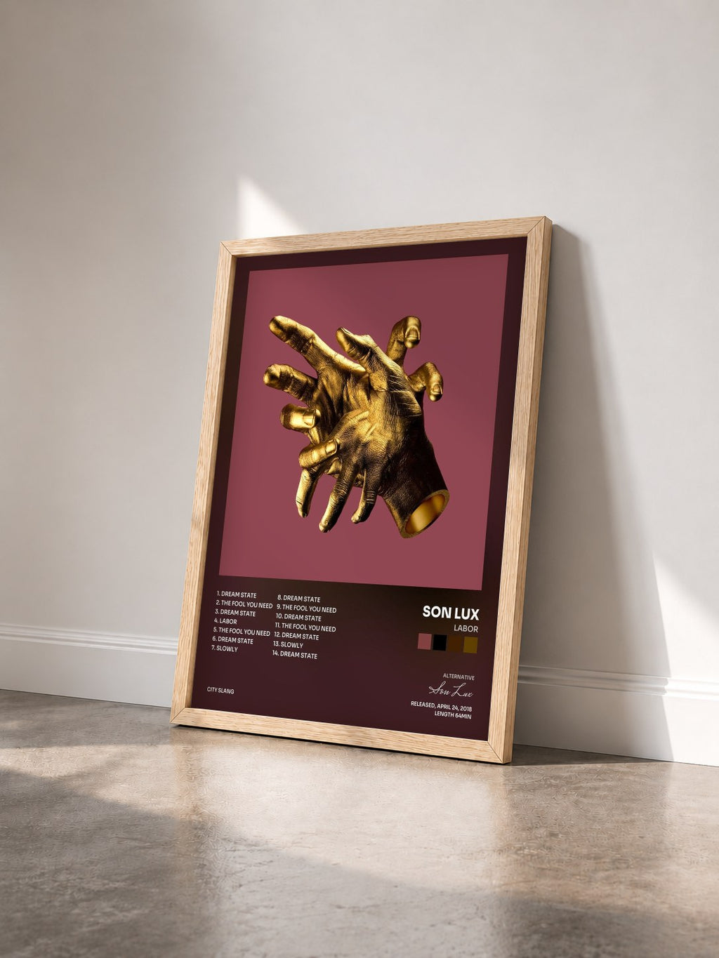#bois Tableau de l'album Labor de Son Lux vu de trois quarts, cadre en bois brut