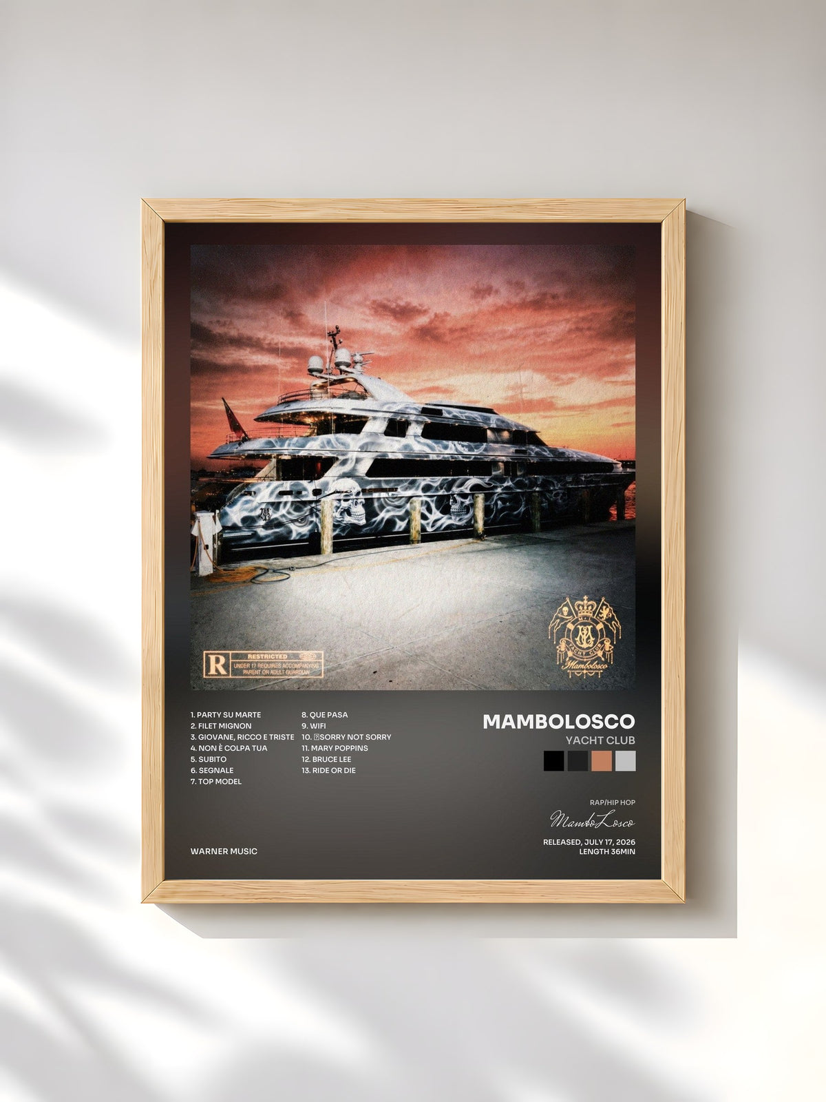 #bois Tableau de l'album YACHT CLUB de MamboLosco, cadre en bois brut, imprimé et encadré en France