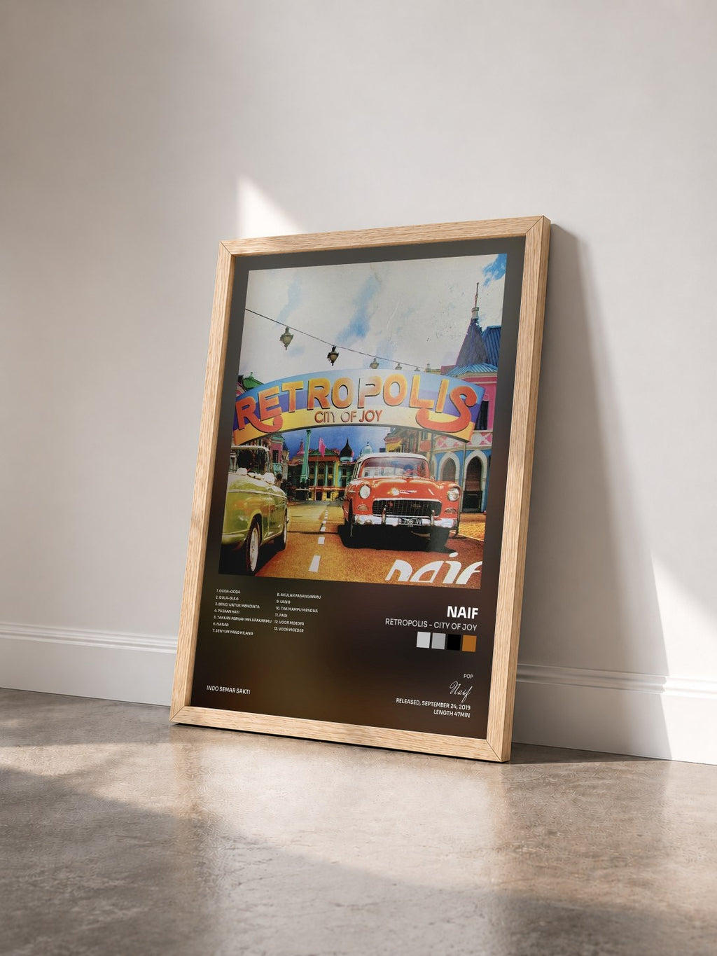 #bois Tableau de l'album Retropolis - City Of Joy de Naif vu de trois quarts, cadre en bois brut