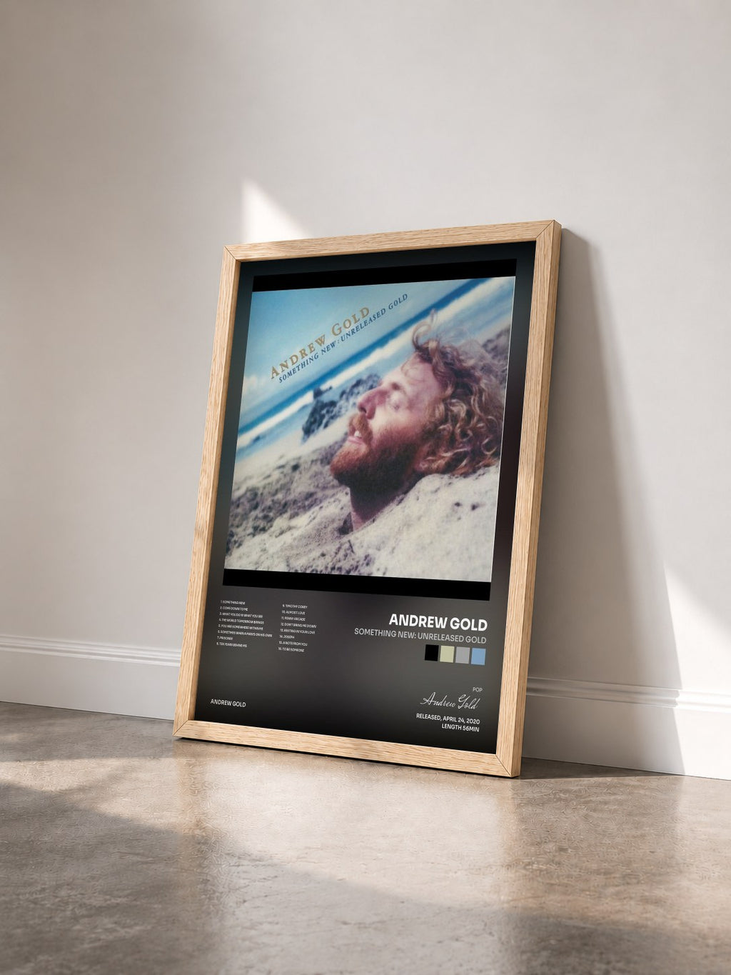 #bois Tableau de l'album Something New: Unreleased Gold de Andrew Gold vu de trois quarts, cadre en bois brut