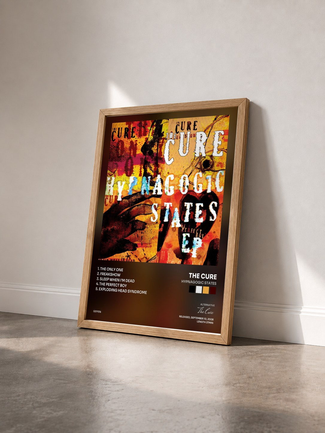 #bois Tableau de l'album Hypnagogic States de The Cure vu de trois quarts, cadre en bois brut