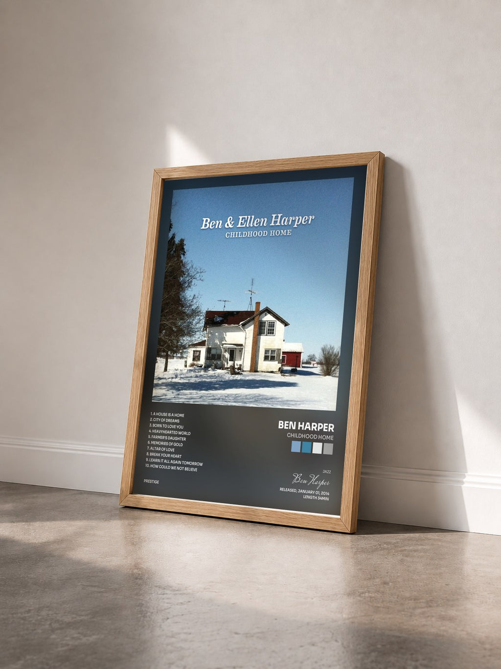 #bois Tableau de l'album Childhood Home de Ben Harper vu de trois quarts, cadre en bois brut