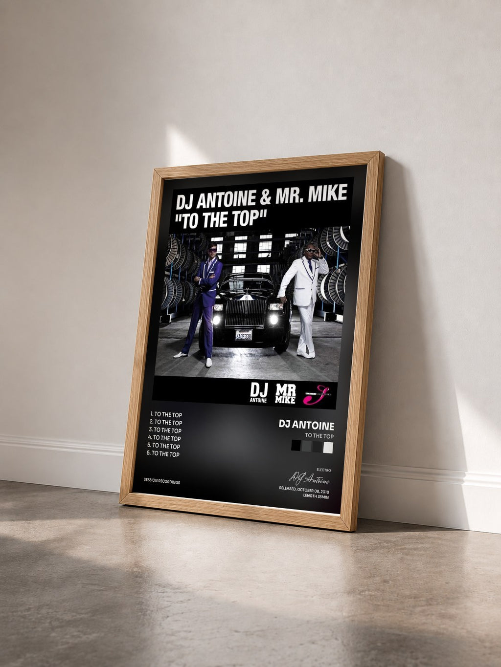 #bois Tableau de l'album To the Top de DJ Antoine vu de trois quarts, cadre en bois brut