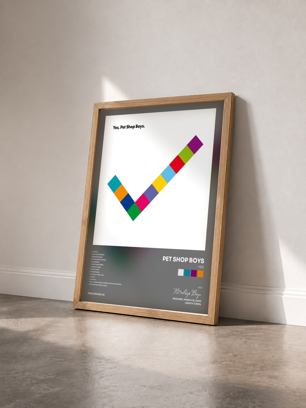 #bois Tableau de l'album Yes de Pet Shop Boys vu de trois quarts, cadre en bois brut