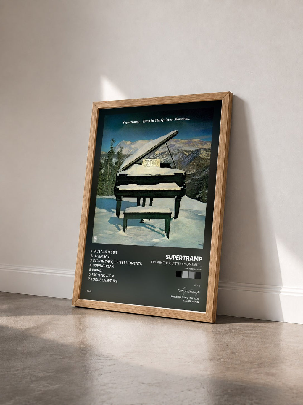 #bois Tableau de l'album Even In The Quietest Moments... (Remastered 2026) de Supertramp vu de trois quarts, cadre en bois brut