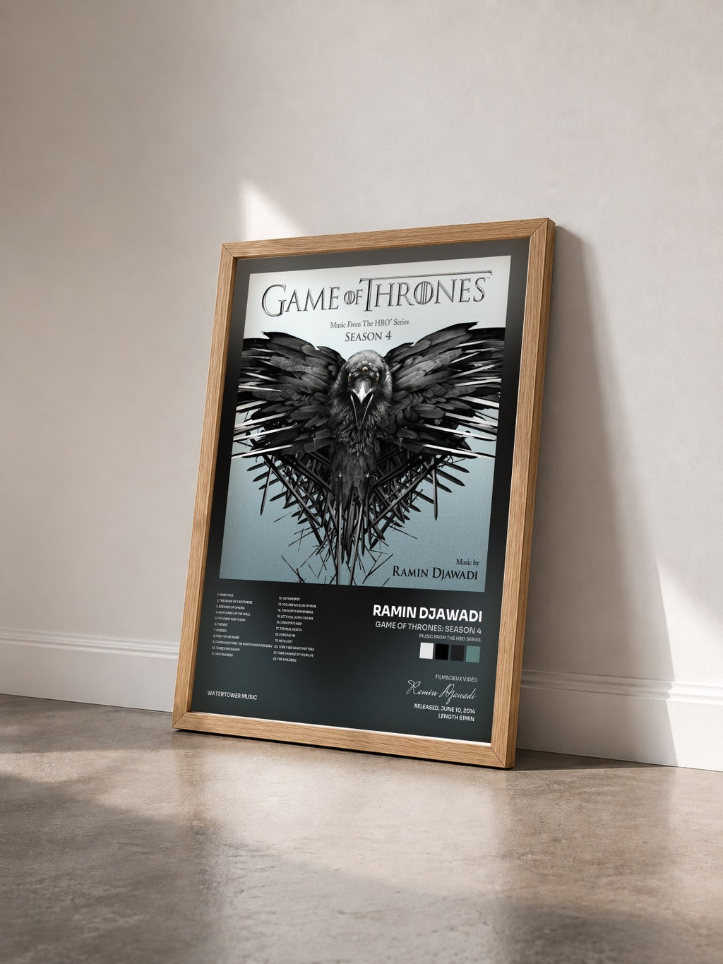 #bois Tableau de l'album Game Of Thrones: Season 4 (Music from the HBO Series) de Ramin Djawadi vu de trois quarts, cadre en bois brut