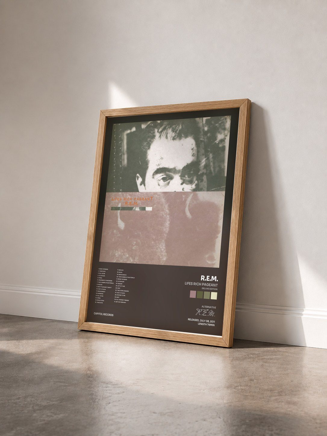 #bois Tableau de l'album Lifes Rich Pageant (Deluxe Edition) de R.E.M. vu de trois quarts, cadre en bois brut