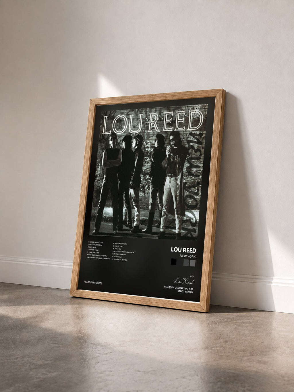 #bois Tableau de l'album New York de Lou Reed vu de trois quarts, cadre en bois brut