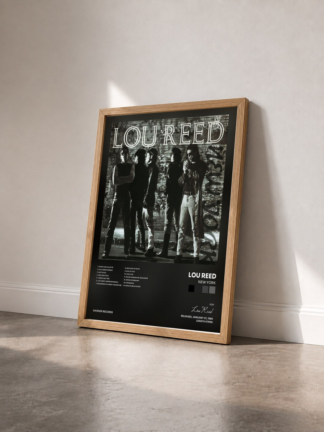 #bois Tableau de l'album New York de Lou Reed vu de trois quarts, cadre en bois brut