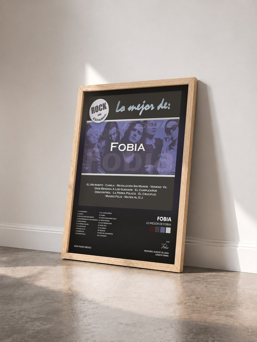 #bois Tableau de l'album Lo Mejor de Fobia de Fobia vu de trois quarts, cadre en bois brut