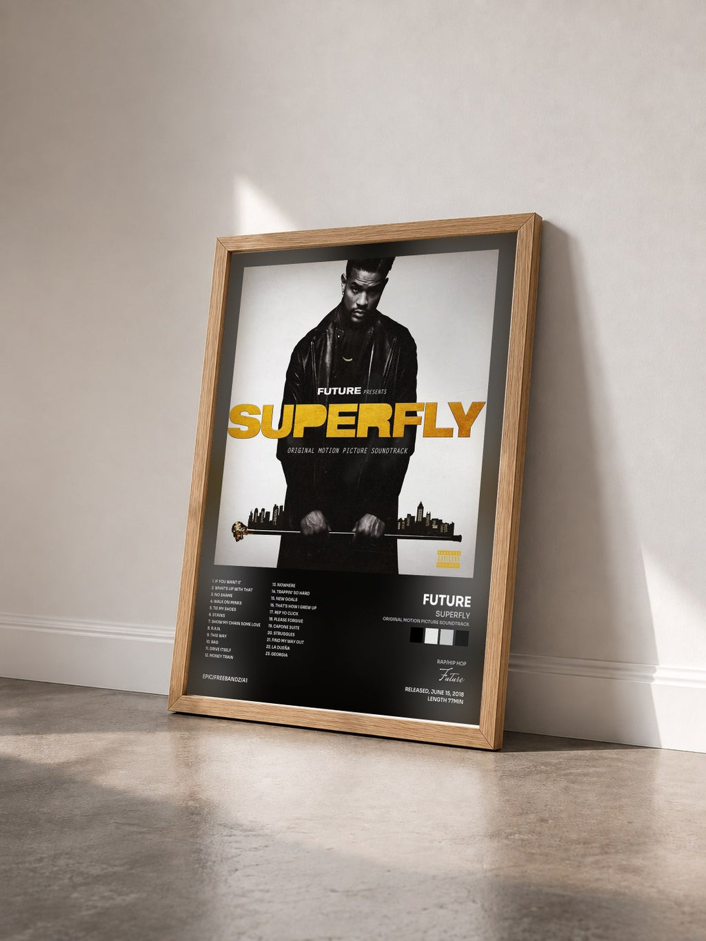 #bois Tableau de l'album SUPERFLY (Original Motion Picture Soundtrack) de Future vu de trois quarts, cadre en bois brut