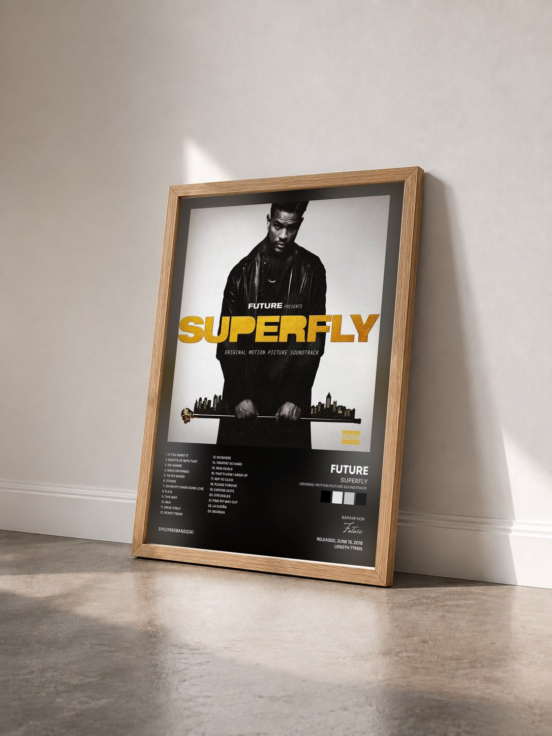 #bois Tableau de l'album SUPERFLY (Original Motion Picture Soundtrack) de Future vu de trois quarts, cadre en bois brut