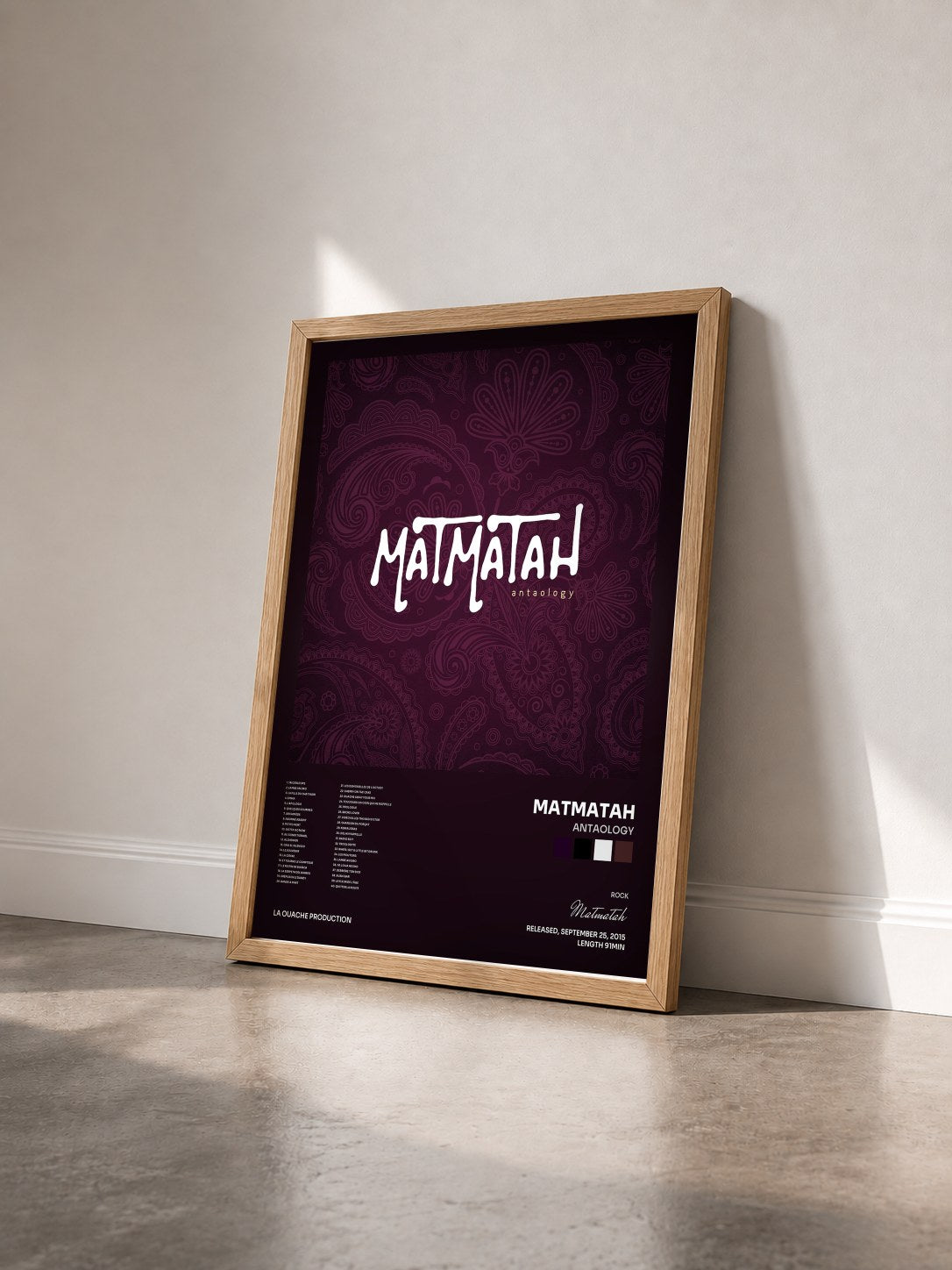 #bois Tableau de l'album Antaology de Matmatah vu de trois quarts, cadre en bois brut