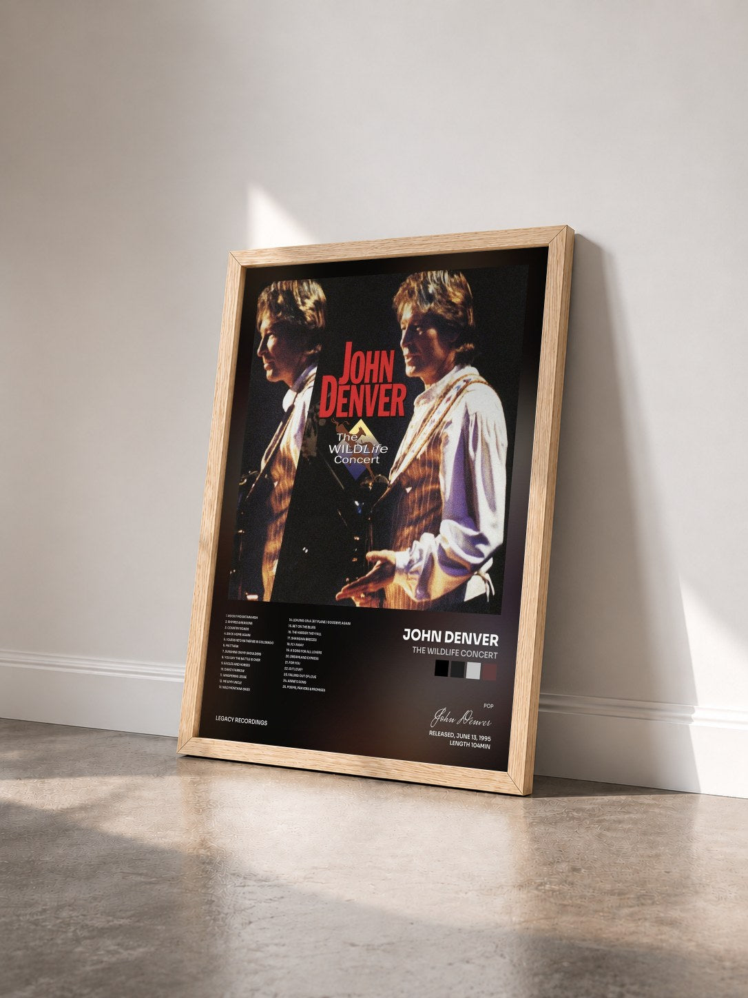#bois Tableau de l'album The Wildlife Concert de John Denver vu de trois quarts, cadre en bois brut