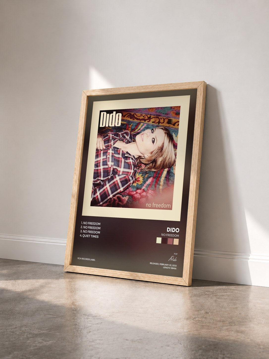 #bois Tableau de l'album No Freedom de Dido vu de trois quarts, cadre en bois brut