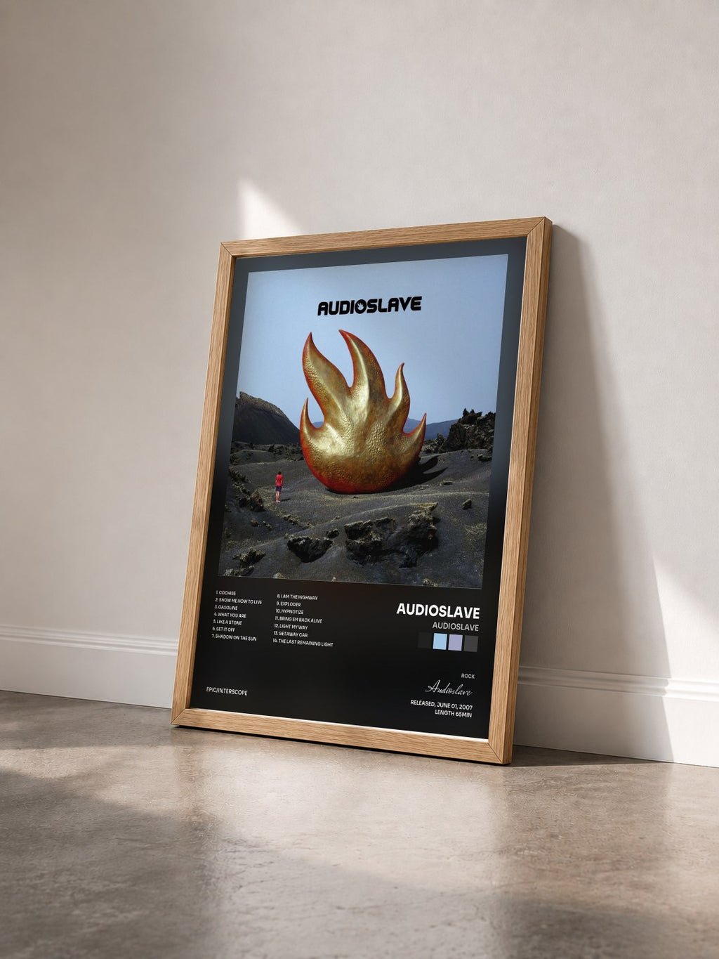 #bois Tableau de l'album Audioslave de Audioslave vu de trois quarts, cadre en bois brut