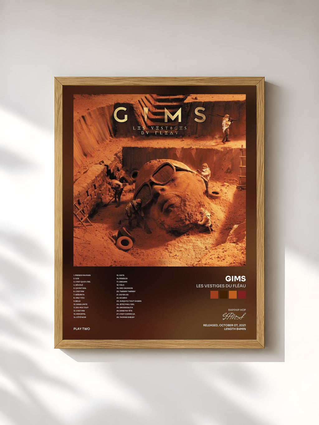 #bois Tableau de l'album LES VESTIGES DU FLÉAU de GIMS, cadre en bois brut, imprimé et encadré en France