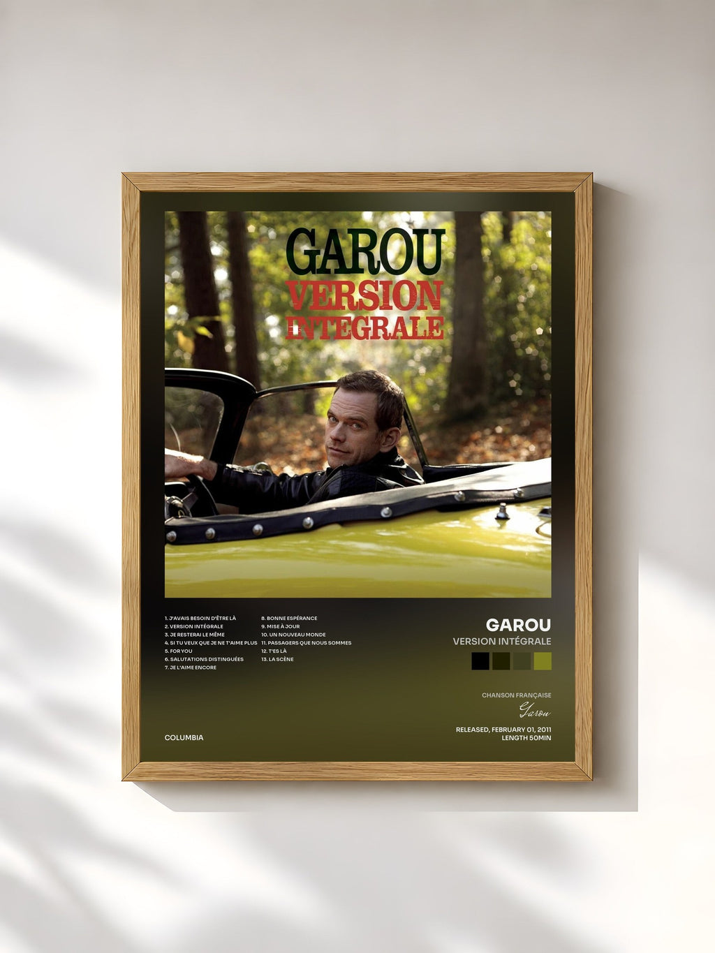 #bois Tableau de l'album Version Intégrale de Garou, cadre en bois brut, imprimé et encadré en France