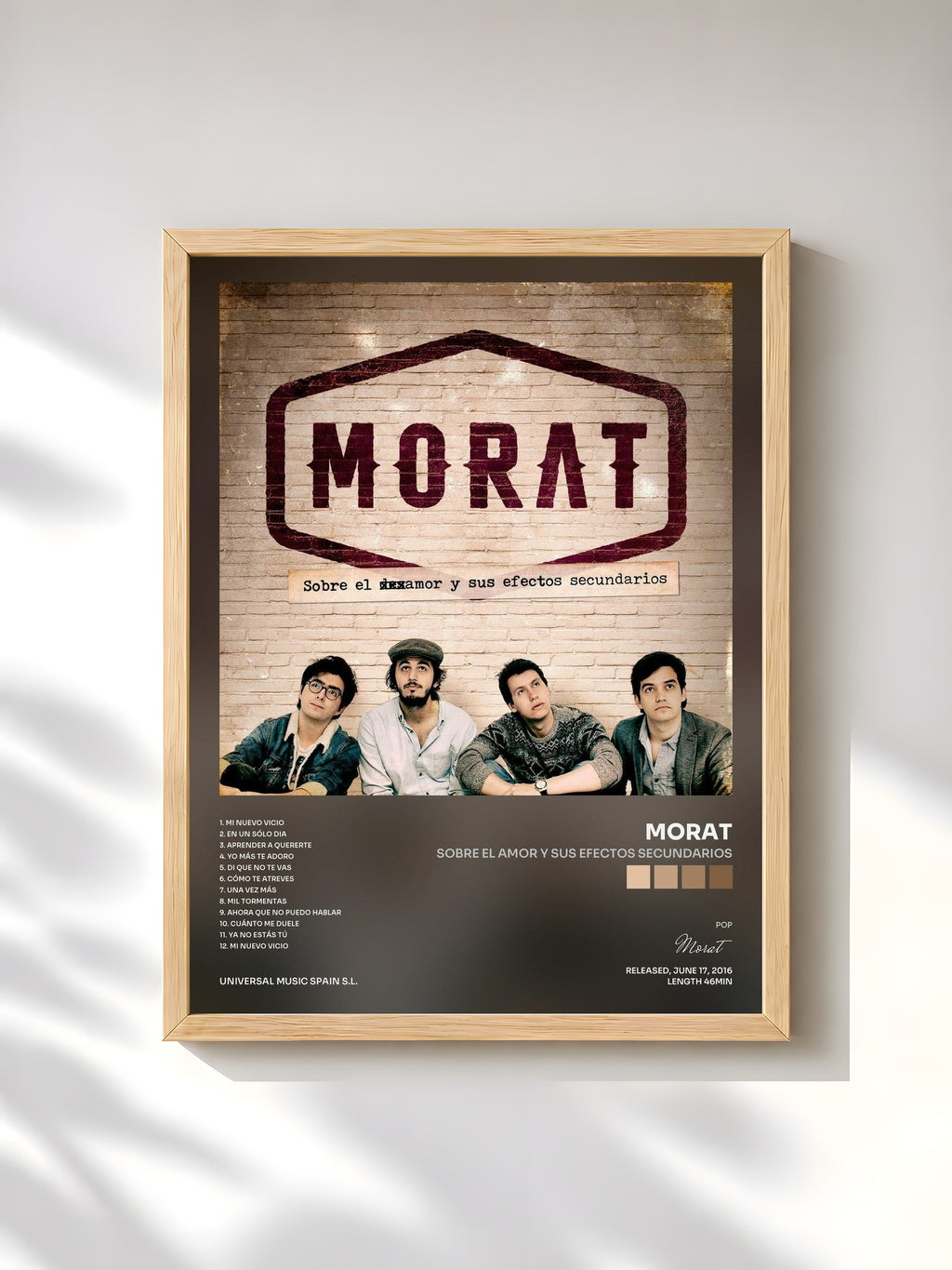 #bois Tableau de l'album Sobre El Amor Y Sus Efectos Secundarios de Morat, cadre en bois brut, imprimé et encadré en France