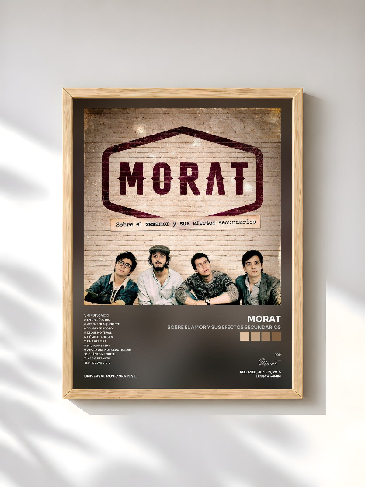 #bois Tableau de l'album Sobre El Amor Y Sus Efectos Secundarios de Morat, cadre en bois brut, imprimé et encadré en France