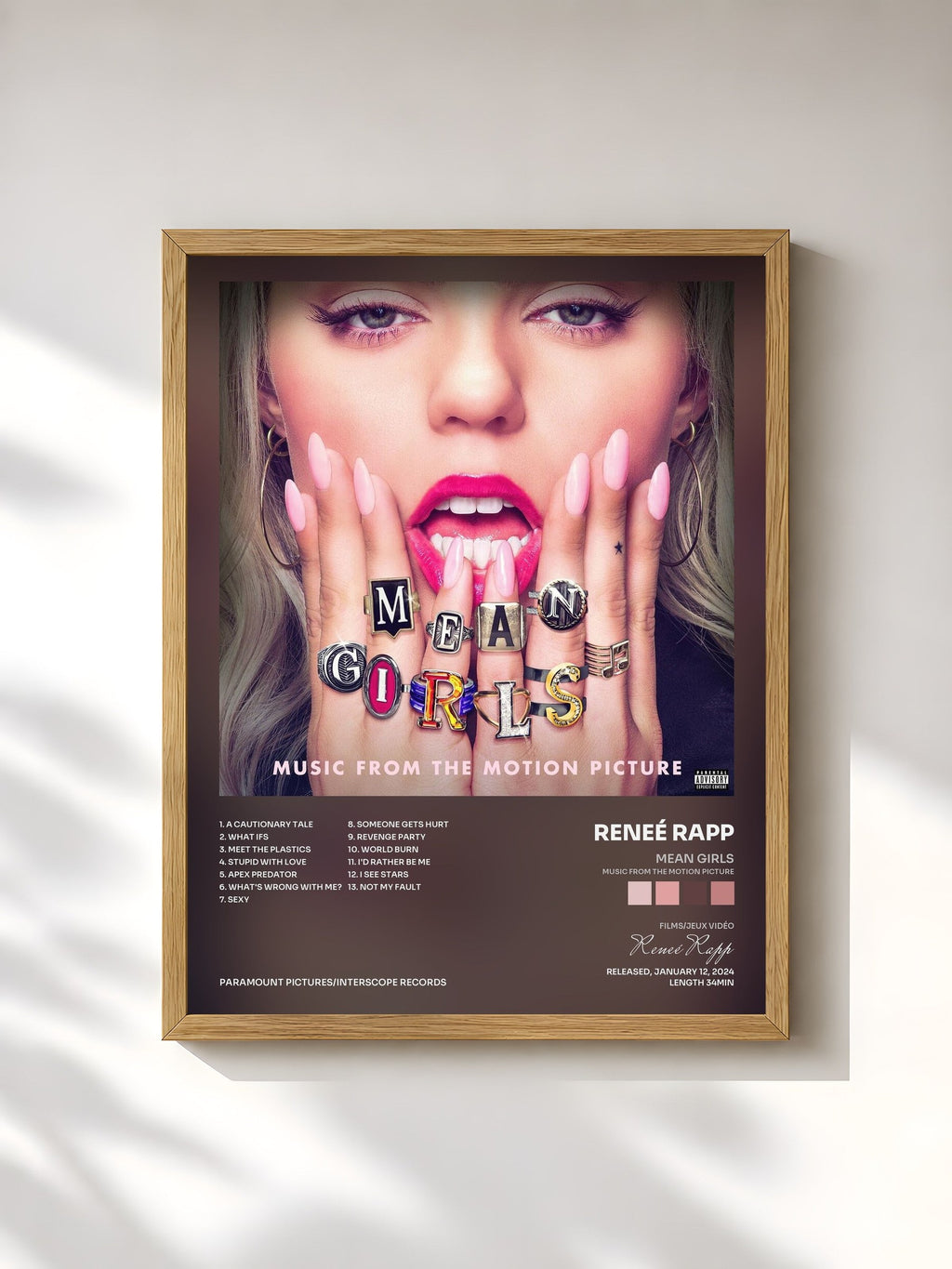 #bois Tableau de l'album Mean Girls (Music From The Motion Picture) de Reneé Rapp, cadre en bois brut, imprimé et encadré en France