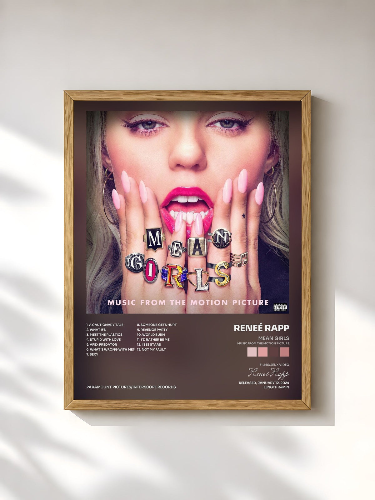 #bois Tableau de l'album Mean Girls (Music From The Motion Picture) de Reneé Rapp, cadre en bois brut, imprimé et encadré en France