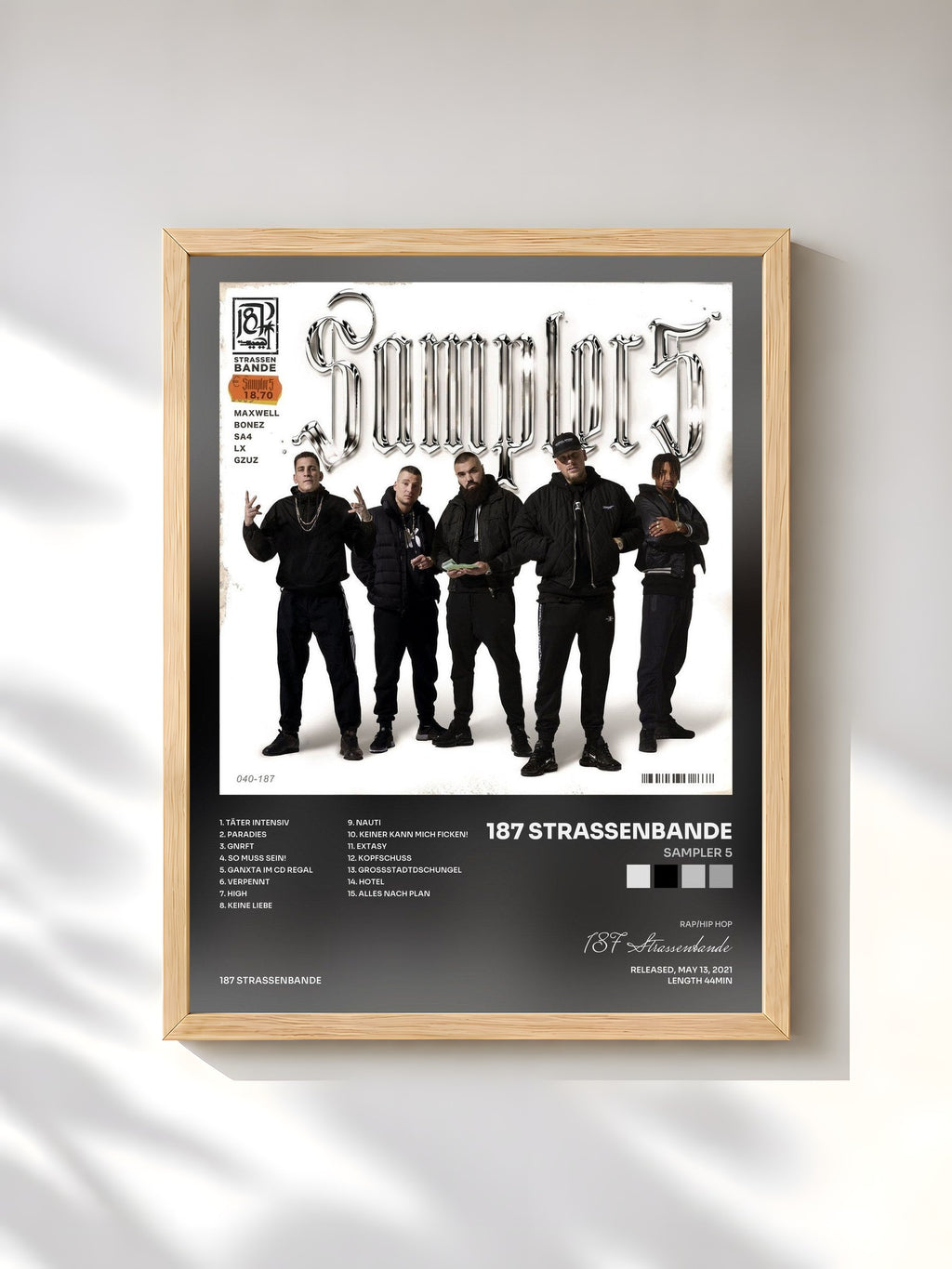#bois Tableau de l'album Sampler 5 de 187 Strassenbande, cadre en bois brut, imprimé et encadré en France