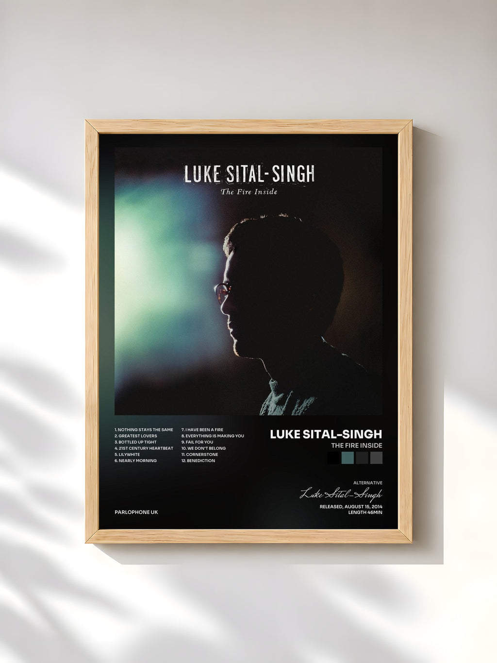 #bois Tableau de l'album The Fire Inside de Luke Sital-Singh, cadre en bois brut, imprimé et encadré en France
